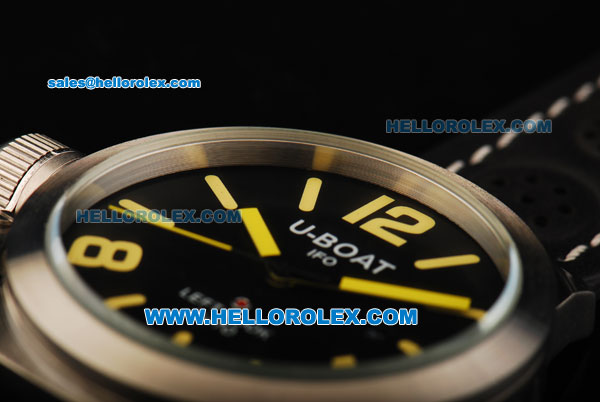 U-Boat Italo Fontana Left Hook Automatic Movement Steel Case Yellow Markers with Black Dial and Black Leather Strap - Click Image to Close